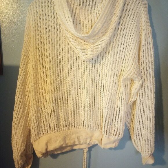 Mesh See Through Long Sleeve Top with Hood , Tassel Drawstring Waist - Picture 3 of 8